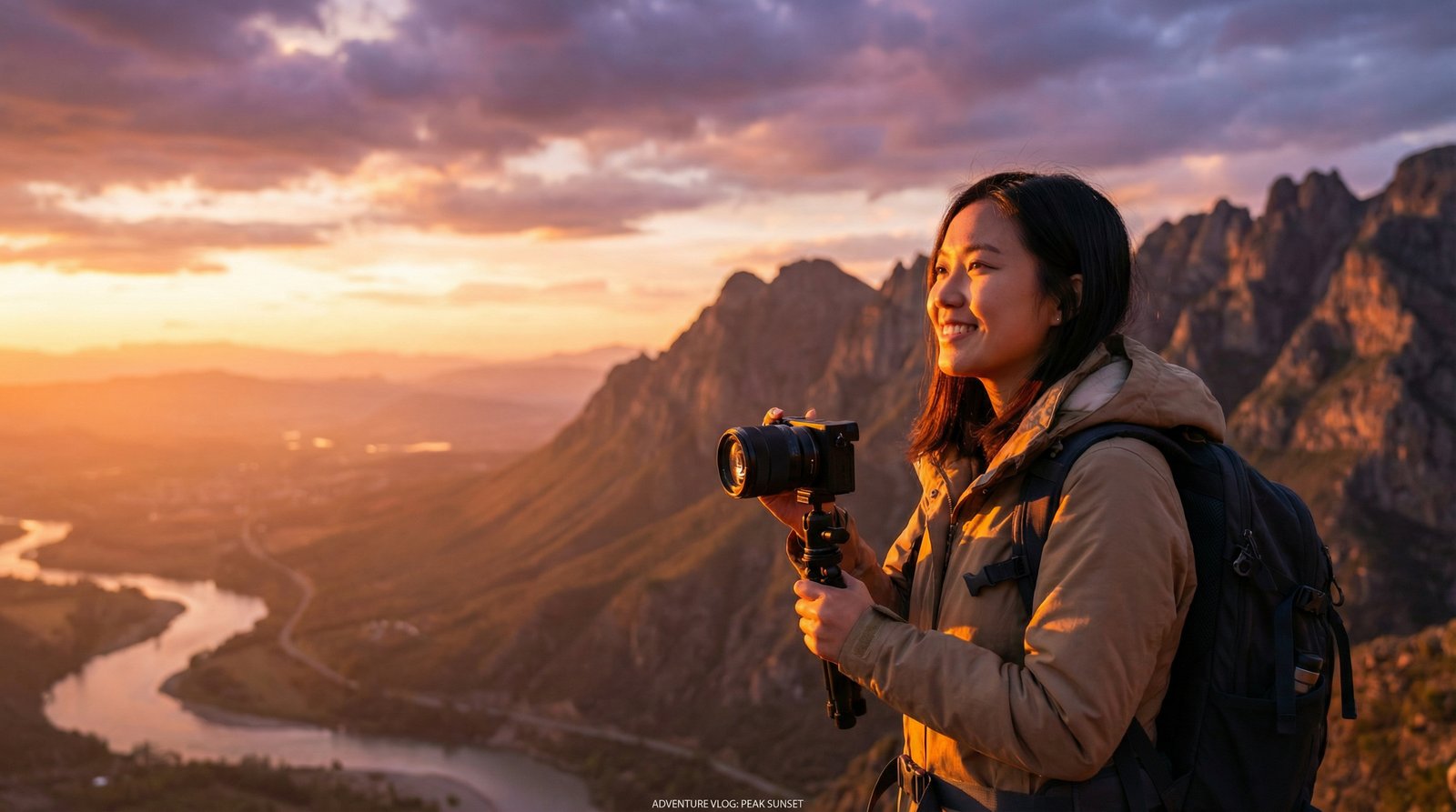 草莓视频山巅日落旅行视频